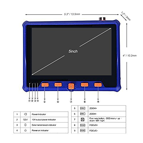 ANQIA 5" Wrist TFT LCD CCTV Tester 1080P 4 IN 1 AHD TVI CVI CVBS Tester Analog Video Test PTZ Control 12V Power Output Cable Test and security Camera Tester Multi-function CCTV tester OM-5800