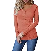 Remikstyt Womens Long Sleeve Henley Shirts Ribbed Button Down Casual Tunic Tops