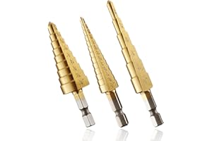 Bestgle 3 Pcs Step Drill Bits 1/4" Hex Shank SAE Quick Change HSS Titanium Coated Imperial Spiral Grooved Step Cone Shaped Dr