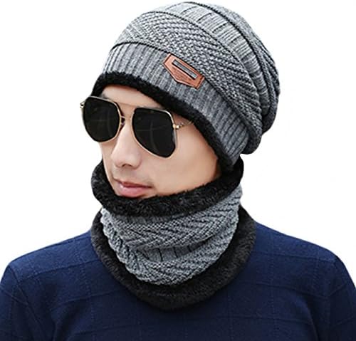 Unisex Winter Slouchy Beanie Hat Scarf Set Knitted Hats Neck Warmers Gaiters Skull Caps