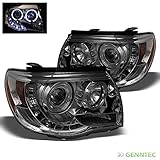 Smoked 2005-2011 Toyota Tacoma Halo LED Projector Headlights Smoke Head Lights Pair Left+Right 2006 2007 2008 2009 2010