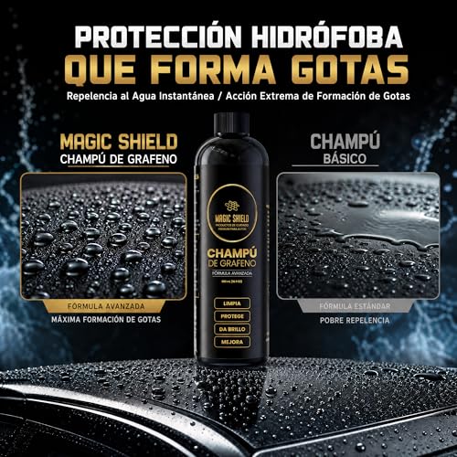 Magic Shield Champú de Grafeno – Lavado de Autos pH Neutro | Protección Hidrofóbica & SiO2 | Limpieza Profunda & Brillo Mejorado | Seguro para Recubrimientos Cerámicos & Pinturas – 16oz