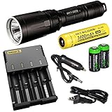 Nitecore SRT7 Revenger (Black) 960 Lumens XM-L2 LED Built-in Red, Green, Blue Lights, Red-Blue Strobe, Variable brightness Flashlight/searchlight with Genuine Nitecore NL189 18650 3400mAh Li-ion rechargeable battery, Nitecore i4 intelligent four bay Charger, In-Car Charging Cable and 2 X EdisonBright CR123A Batteries