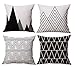Modern Simple Geometric Style Soft Linen Burlap Square Throw Pillow Covers, 18 x 18 Inches, Pack of 4 (Black)