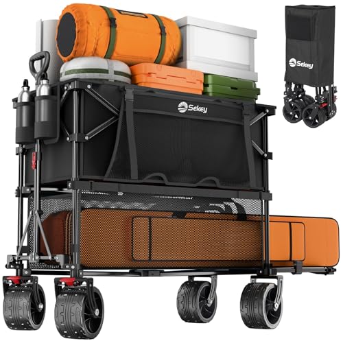 Sekey 400 l Doppeldecker-Strandwagen, 127,7 cm lang, extra langes, erweitertes Regal, zusammenklappbarer Wagen mit 227 kg Kapazität, robuster faltbarer Wagen, A