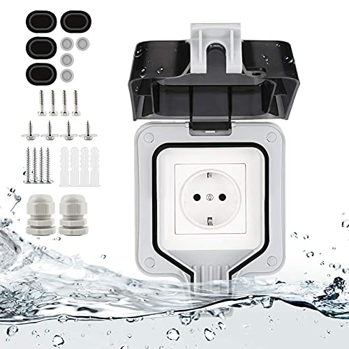 Außensteckdose: Steckdose-IP66, Aussensteckdose Aufputz Wasserdicht, HOSPAOP Gartensteckdose Schutzkontakt für…