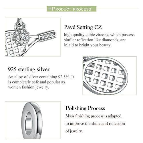 Women Tennis Charm for Pandora Charms Bracelet and Necklace, 925 Sterling Silver Tennis Ball Charms Tennis Racket Charm Sport Dangle Charm Bead CZ Pendant for Women Girl Jewelry FQ00011