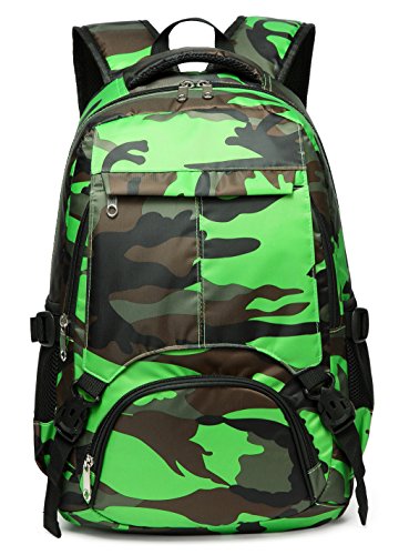 Boys School Bags for Kids Girls Bookbags Camo Print Backpack for Children (Camouflage Green)