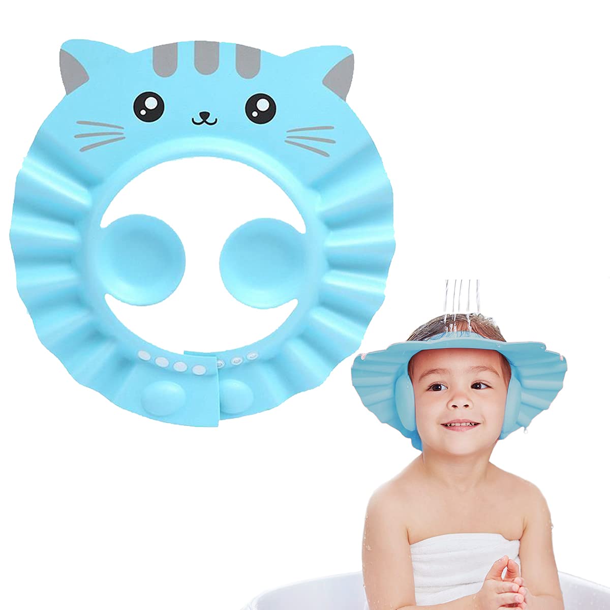 Baby Shower Cap Kids Shampoo Shield Bath Visor for Eyes Ears Face, Adjustable Bath Shower Protector Hair Wash Shield Earmuff Waterproof Bath Cap for Toddler Children Kids