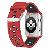 UMTELE Soft Silicone Replacement Band Sport Strap with Ventilation Holes for Apple Watch Nike+, Series 2, Series 1, Sport, Edition, Red/Black
