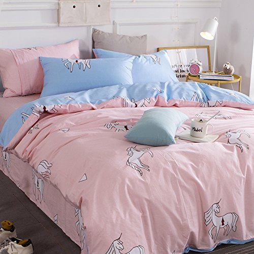BuLuTu Animal Teen Bedding Sets Twin Blue/Pink Egyptian Cotton Boys Girls,Premium Reversible Bed Cover Kids Duvet Cover Twin Set Zipper Closure,Lightweight,Breathable,Super Soft,NO COMFORTER