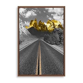Framed Canvas Wall Art Golden Road Canvas Prints Home Artwork Decoration for Living Room,Bedroom - 16x24 inches