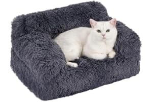 Avont Cat Couch Sofa Bed, High Supportive Foam with Soft Fluffy Machine-Washable Plush Cover and Non-Slip Bottom for Indoor Small Puppy Pet Kitty -Darkgrey