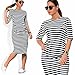 Yoyorule Fashion Striped women Plus Size Knee-length Loose O-Neck Casual Dress (2XL, Black)