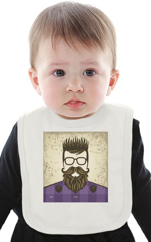 Hipster With Moustache Illustration Organic Baby Bib With Ties