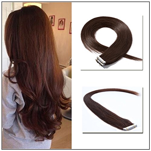 100% Remy Tape in Human Hair Extensions Grade 6A 16-22inch Double Side Tape Seamless Skin Weft Natural Hair Extensions Long Straight Silky (22" / 22 inch 30g ,#4 Medium Brown)