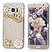 S7 Edge Case,Samsung Galaxy S7 Edge Case - Mavis's Diary 3D Handmade Bling Crystal Golden Crown Flowers with Shiny Sparkle Diamonds Rhinestone Elegant Design Clear Case Hard PC Cover