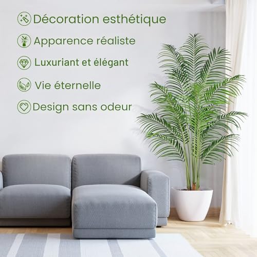 Keeplush Artificial Areca Palm Tree 180 cm Artificial Plant for Indoor and Outdoor Use in Plastic Potted Tree Living Room Balcony Bedroom Green Decoration (1 Pack)