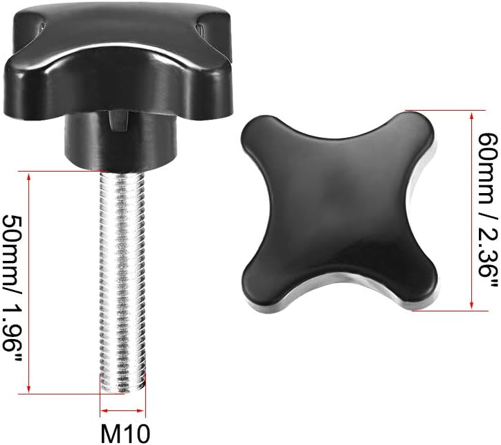 uxcell Clamping Handle Screw Knobs Handle M10 x 50mm Threaded Plastic Metal 5pcs, Silver Tone, Black, M10x50 , 5pcs - Image 3