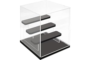 Choowin 4-Tier Clear Acrylic Display Case Display Box Display Stand with Door,Countertop Display Case for Collectible Mini Action Figure,Dustproof Storage Organizer(Small,Black Base,Step)
