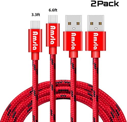USB Type C Cable [2-Pack 3.3ft &amp; 6.6ft], Amsla Type C to USB A 3.0 Sync &amp; Charging Cord for Macbook 12", MacBook Pro, Samsung Galaxy S8/S8 Plus, Nexus 6P/5X, Nintendo Switch and More (Red)