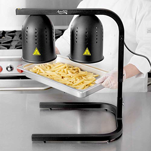 Avantco W62-BLK Black 2 Bulb Free Standing Heat Lamp/Food Warmer - 120V, 500W