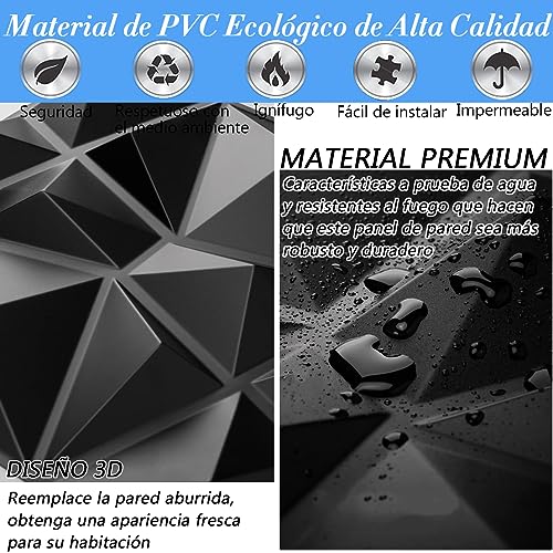 40PCS Paneles Decorativos 3D para Pared, 50x50cm Panel De Pared 3d, PVC Impermeable Papel Pintado 3D Decoracion Para oficina, casa, comercial(Negro Mate,10 m2 Cubiertos)