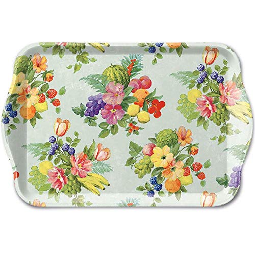 Melamine Tray Approx. 13 x 21 cm Flowers and Fruits Green Coffee Tea Serivce