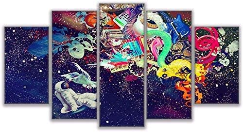 Mura Modern Printing Type Poster Canvas 5 Panel Psychedelic Art Painting Wall Pictures Vintage Home Decor Artwork Elegant Decoration