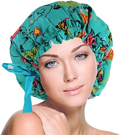 vangobeauty Silk Sleep Cap Handmade In USA Adjustable Green Jade Heart Pattern