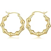 Gold Reversible Polished Ribbed Hoop Earrings for Women | 10K or 14K Yellow Gold
