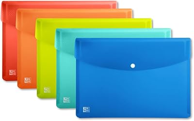 Oxford A4 Plastic Wallets Pack of 5 Assorted Colours