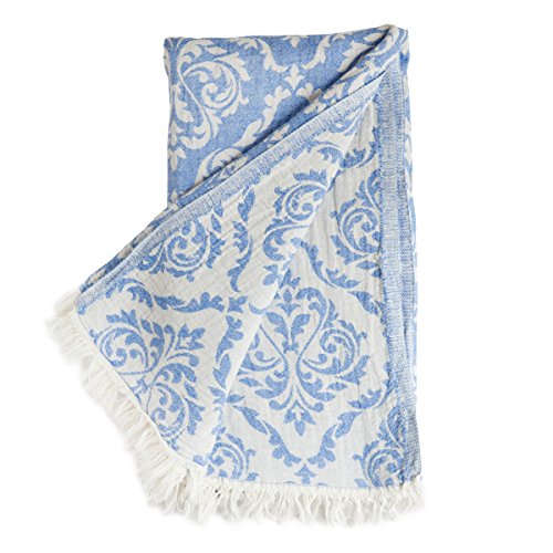 Mebien Renaissance Design pestamal bath pools spas beaches gyms saunas towel multi purpose throw to your couch sofa bed picnic for baby women man 100% cotton (Indigo Blue) - Thumbnail 3