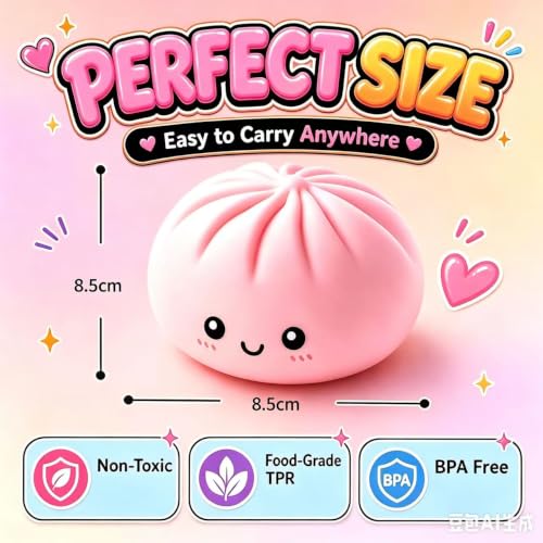 SLEEPHEAD® Dumpling Squishies, Glitter Dumpling Mystery Box, Colorful Dumplings Stress Balls Fidget Sensory Toy, Stocking Stuffers with Food Steamer Stretchy Desk Toys (Pink)