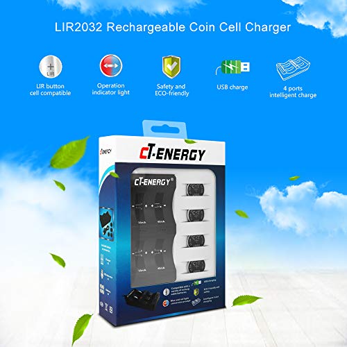 Lithium Coin Cell Button Battery Charger,with 4pcs CTEnergy 3.6V