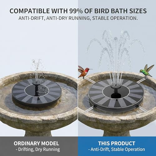 Outdoor Solar Garden Fountain with 6 Nozzles & 4 Fixed Rods, Outdoor Solar Pump for Bird Bath Aquarium Garden