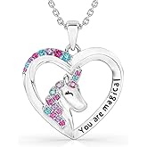 Unicorn Necklace for Girls - Silver Plated, Heart Pendant Unicorn Necklace - Christmas Gift, Birthday, Jewelry Gift for Daugh
