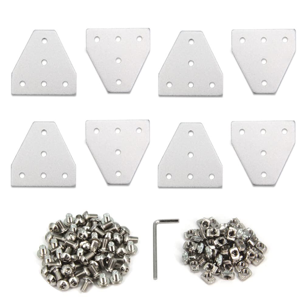 Yeebyee 2020 Corner Bracket Plate T Shape 5 Hole 90 Degree Outside Joining Plate with M5x8mm Screws and T-Nuts for 20 x 20mm Series Aluminum Extrusion Profile,8pcs/Pack (Silver-2020 T Shape) — image 1