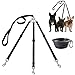 3 Way Dog Leash + a Collapsible Travel Bowl, Nylon Adjustable Coupler No Tangle Detachable 3 in 1 Multiple Dog Pet Cat Puppy Leash with Soft Padded Handle (Black)