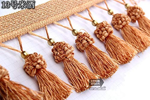 Lace - 12 Meters/lot Hot Sale Globule Curtain Tassel Fringe European-Style Curtains Lace Trim for Sewing Fabric Accessories Decoration - (Color: Rice Wine)