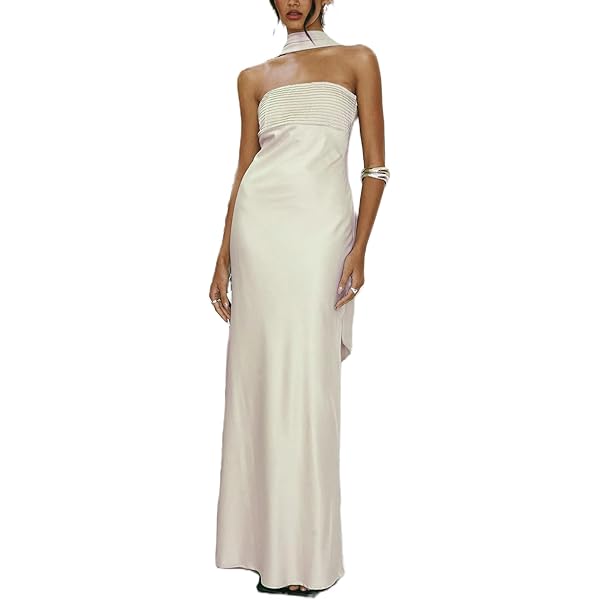 Vestido Tirantes Largo Vestido Tubo Largo Elegante Para Mujer Sin Mangas,  Espalda Descubierta, Poliéster, Tallas S-L Vestido Espalda Descubierta