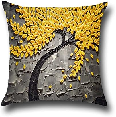 DeMissir Cotton Linen Oil Painting Pillow Case Pillowcase Cotton Linen 18ร 18 In Cushion Cover Home or Office Sofa Decoration (Grey-Yellow)
