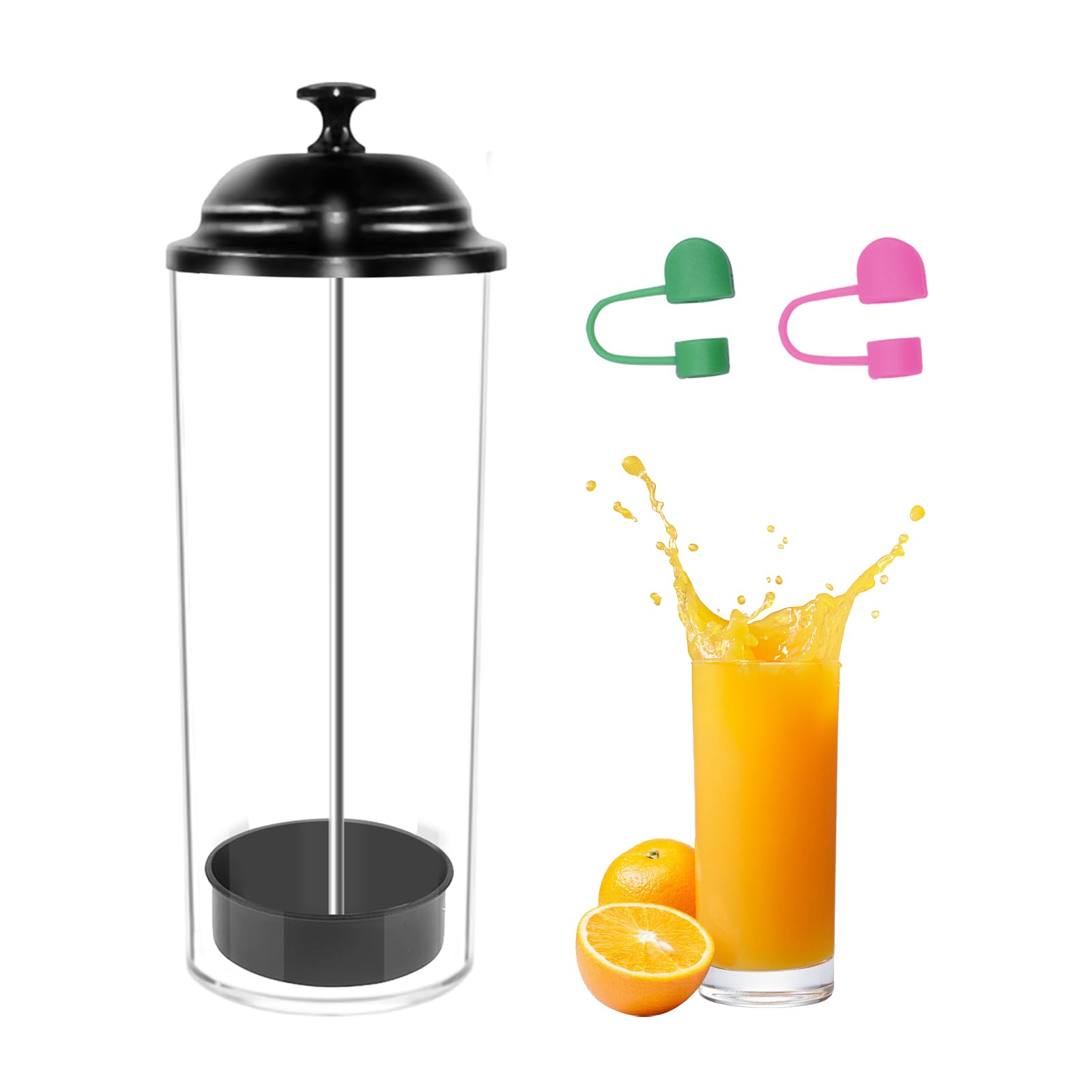 Photo 1 of 13.6 Inch Plastic Straw Dispenser, Drinking Straw Organizer Container with Stainless Steel Lid, Acrylic Plastic Straw Holder for Standard Size Drinking Straws