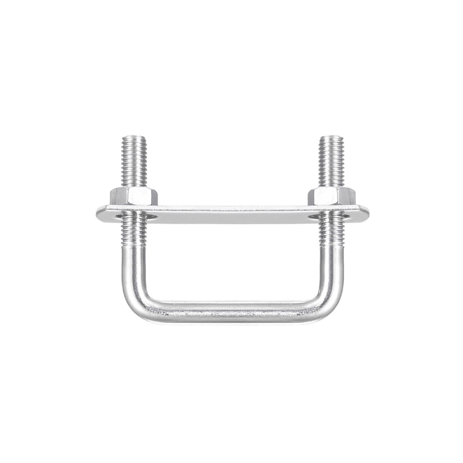 TOP-VIGOR M8 Square U-Bolts, 52mm Inner Width 50mm Length 304 Stainless Steel U-Bolts with Nut, Plate for Building Installations Mechanical Parts Connection Cehicles Ships — image 1