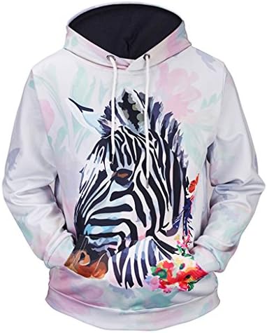 Pizoff Men Boy 3D Digital Zebra Print Christmas Ugly Hoodie Long Sleeve Theme Design Sweatshirt With Pockets Y1760-83-XL