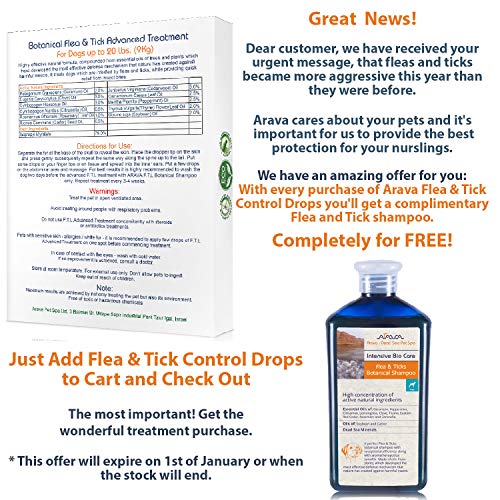 Arava Natural Flea & Tick Prevention for Dogs - 4-Doses - 100% Safe Dog Flea & Tick Control - Repels Pests with Natural Oils - Safe on Skin and Coats - Enhanced Defense & Prevention (3 Variations)