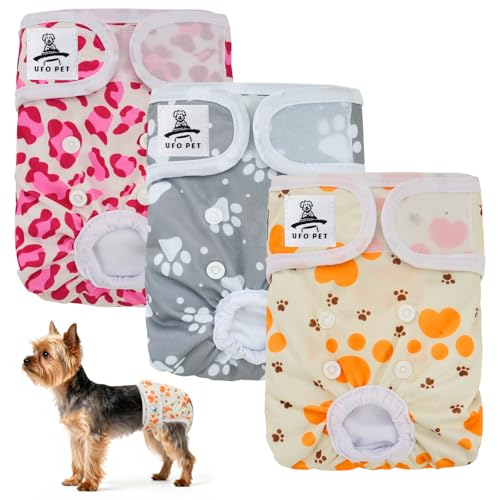 UFO PET Washable Female Dog Diapers S (3 Pieces), Reusable and Highly Absorbent Female Dog Diapers, Female Dog Diaper with Adjustable Buttons