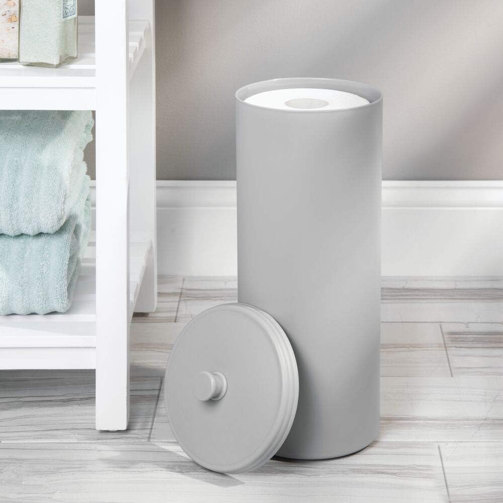 mDesign Plastic Free Standing Toilet Paper Holder Canister - Storage for 3 Extra Rolls of Toilet Tissue - for Bathroom/Powder Room - Holds Mega Rolls - Gray: Home & Kitchen