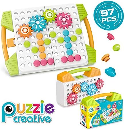 STEM Learning Toys ,Building Block Gifts Set, DIY Creative Educational Construction Toy Peg Board 3D Puzzle Toy Fine Motor Skills Activity Kit with Spanner Tools for Boys and Girls Ages 3+ (97 Pcs)