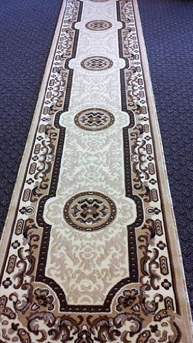 Kingdom Traditional Long Persian Runner Rug Ivory Design D123 (2 Feet 4 Inch X 10 Feet 11 Inch)